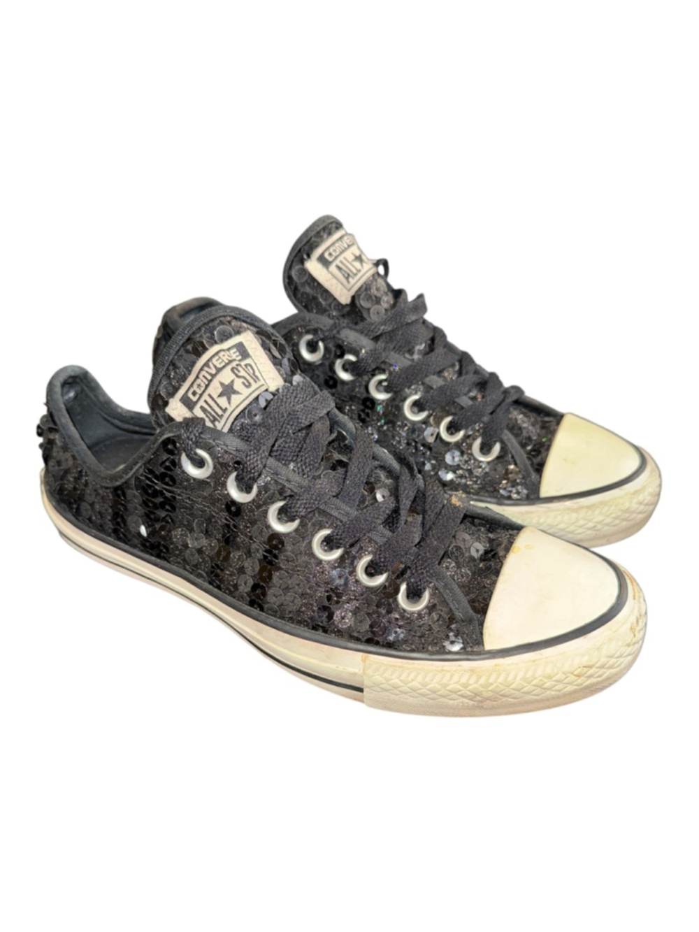 Converse All Star Sequin Sneakers Womens 7 Black Glitter Low Top Shoes